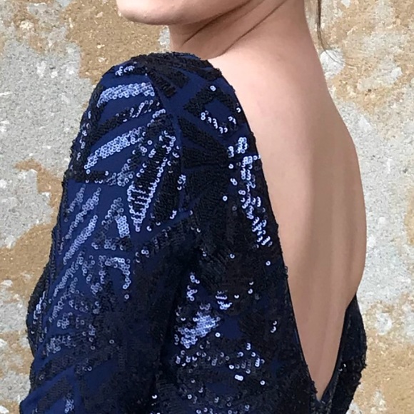 Stunning Navy Sequined Dress The Population Dress - Picture 2 of 8